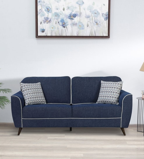 Buy Anniston Fabric 3 Seater Sofa In Blue Colour At 9 OFF By Casacraft