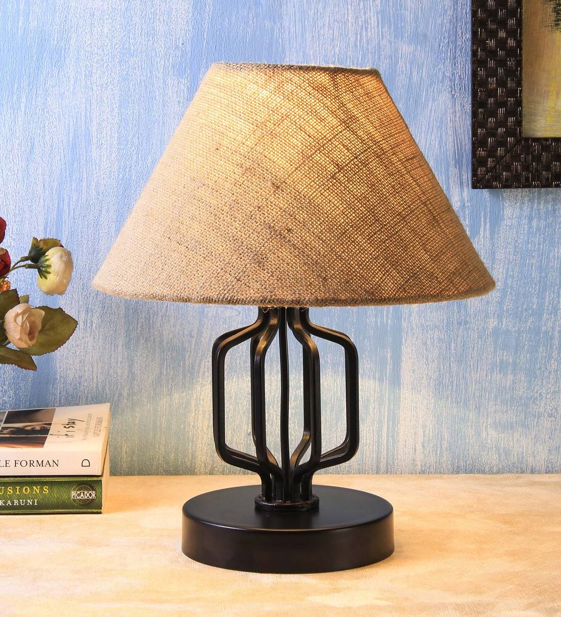 Buy Elania Beige Cotton Shade Night Lamp With Iron Base By New Era At