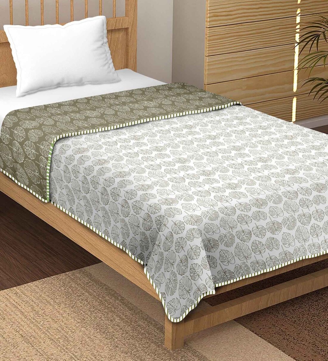 Buy Grey Floral Cotton Gsm Single Bed Reversible Dohar By Bella