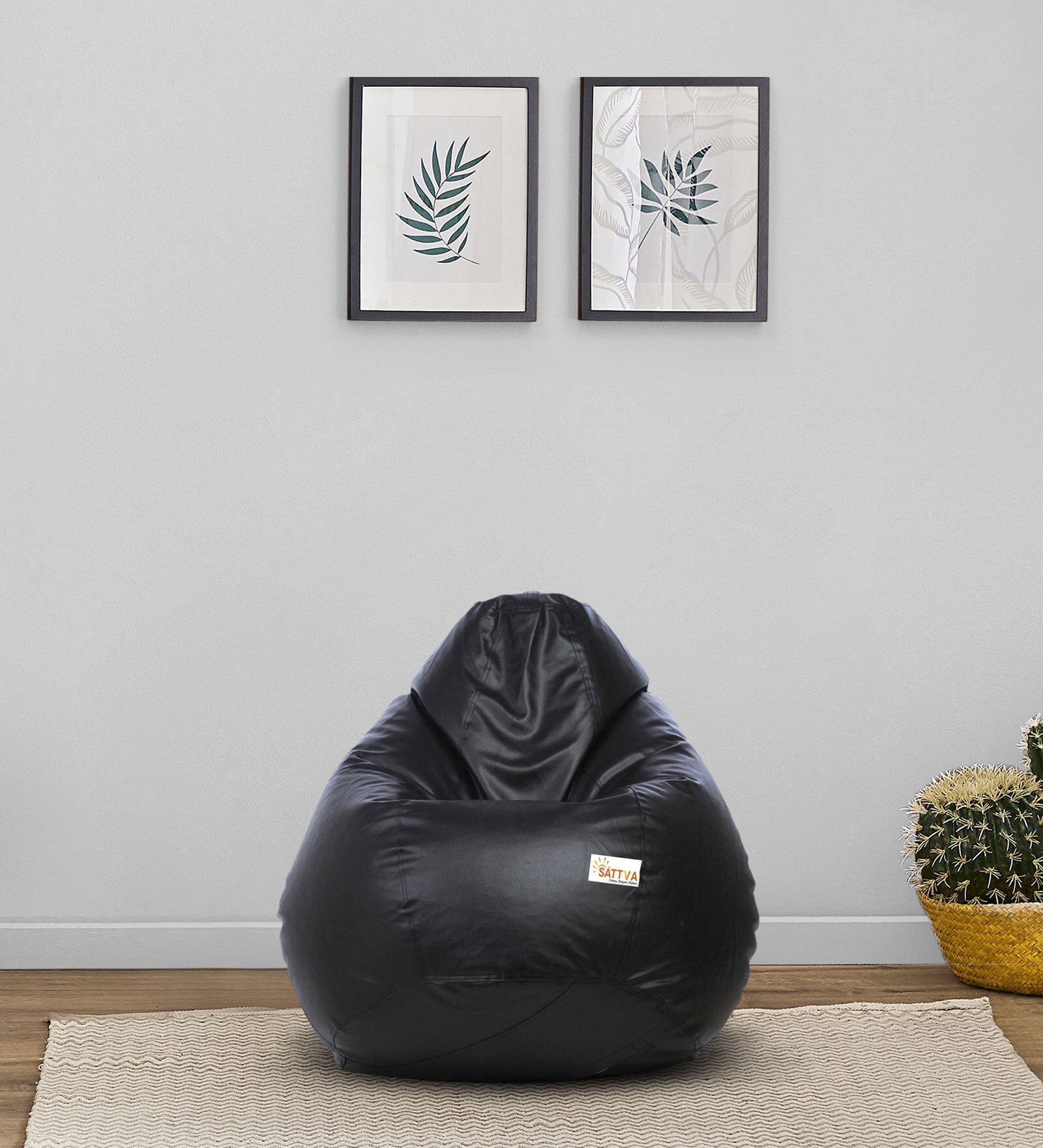 Buy Classic XXL Leatherette Bean Bag With Beans In Jet Black Colour At