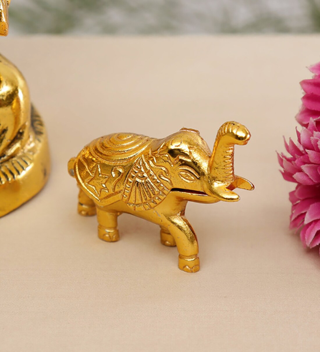 Buy Gold Metal Elephant Shape Haldi Kumkum Holder By Handicrafts