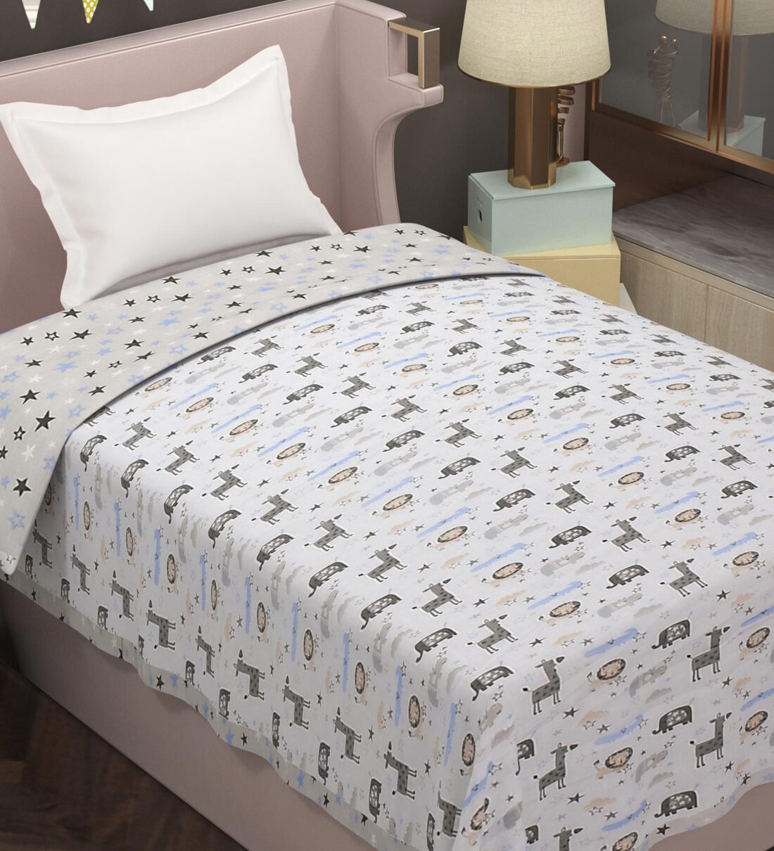 Buy Grey Abstract Cotton Gsm Single Bed Reversible Dohar By Florida