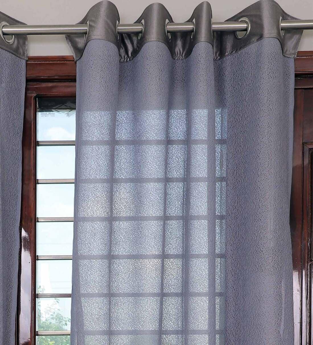 Buy Grey Abstract Polyester 7 Ft Sheer Eyelet Door Curtains Set Of 2