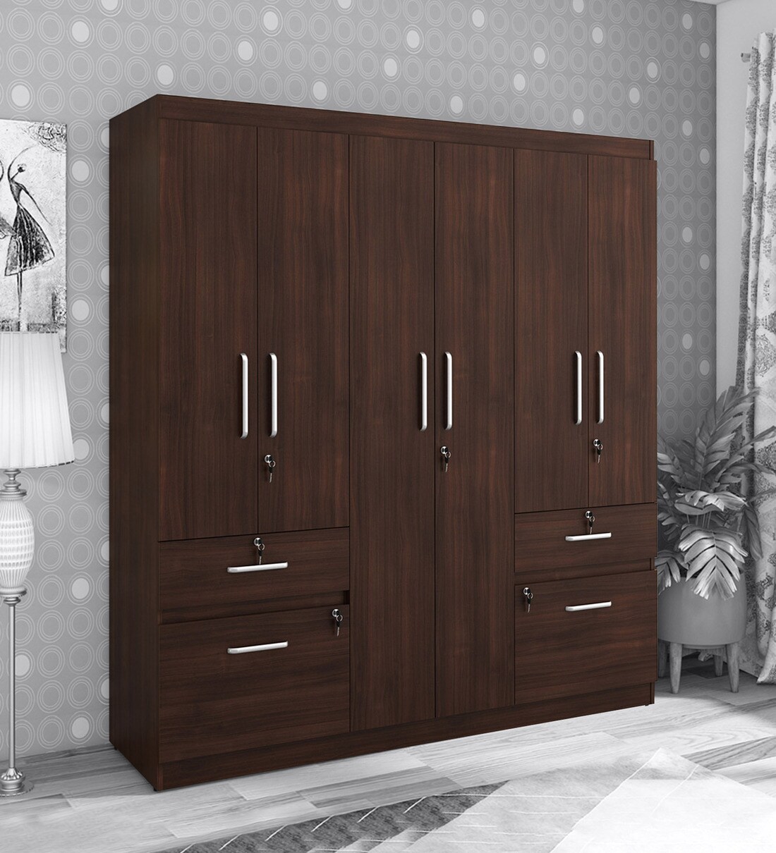 Buy Katsu Door Wardrobe With Drawers In Walnut Rigato Colour