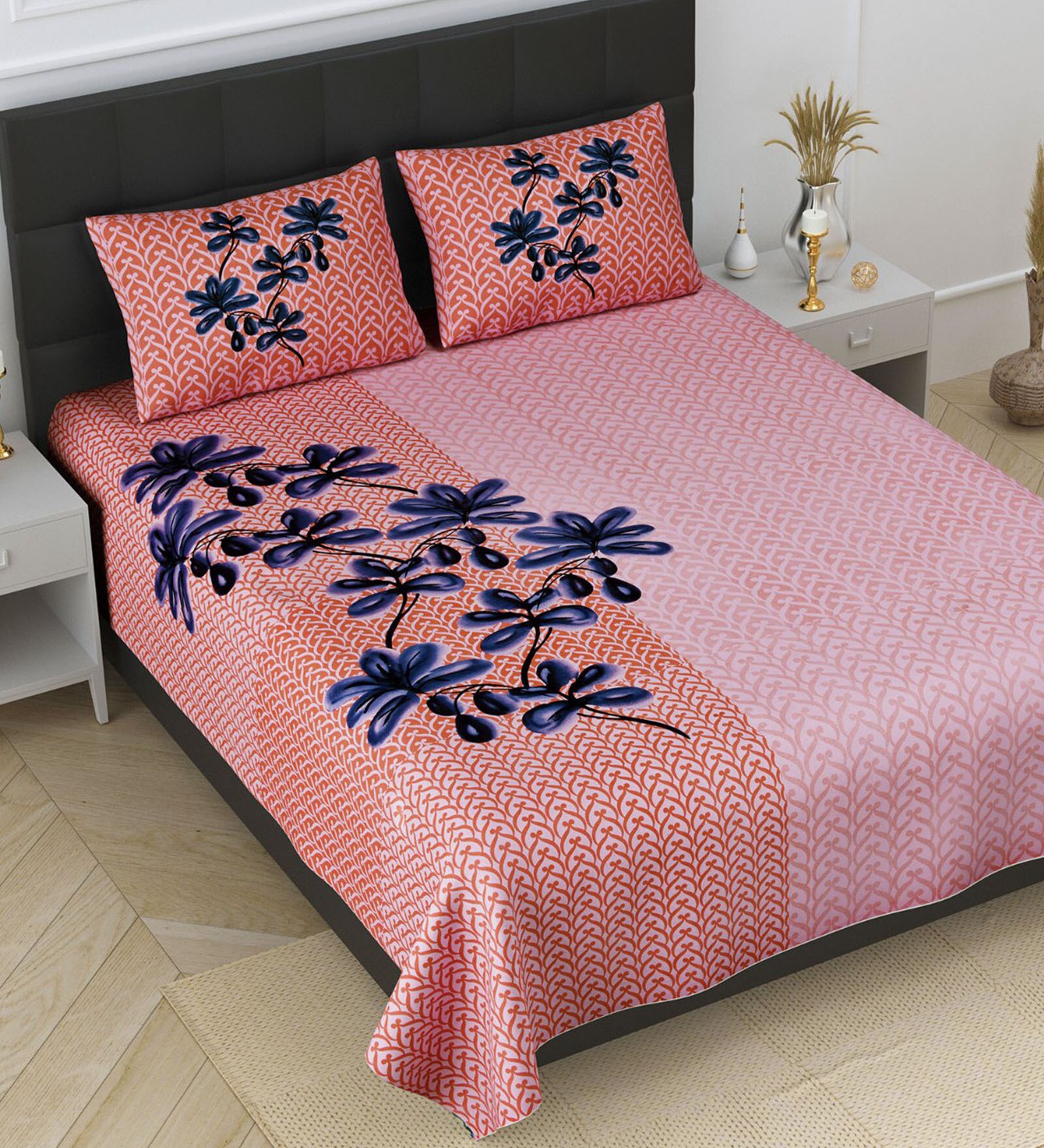 Buy Pink Solid Tc Cotton Double Bedsheet With Pillow Covers