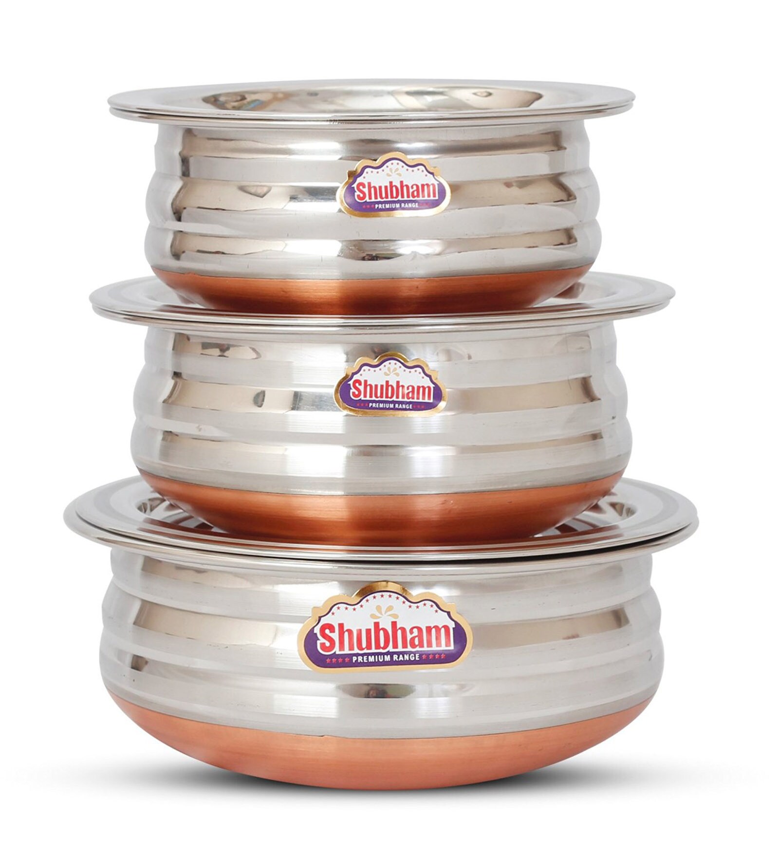 Buy Copper Bottom Stainless Steel Container Urli With Lid Set Of 3 By