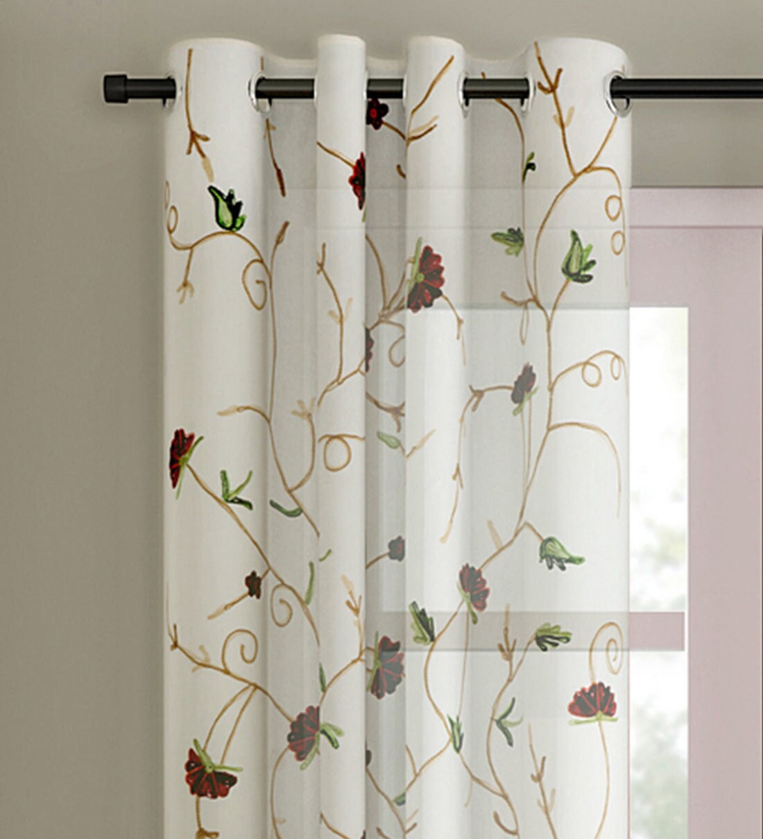 Buy White Polycotton Floral Ft Sheer Eyelet Pc Door Curtain By