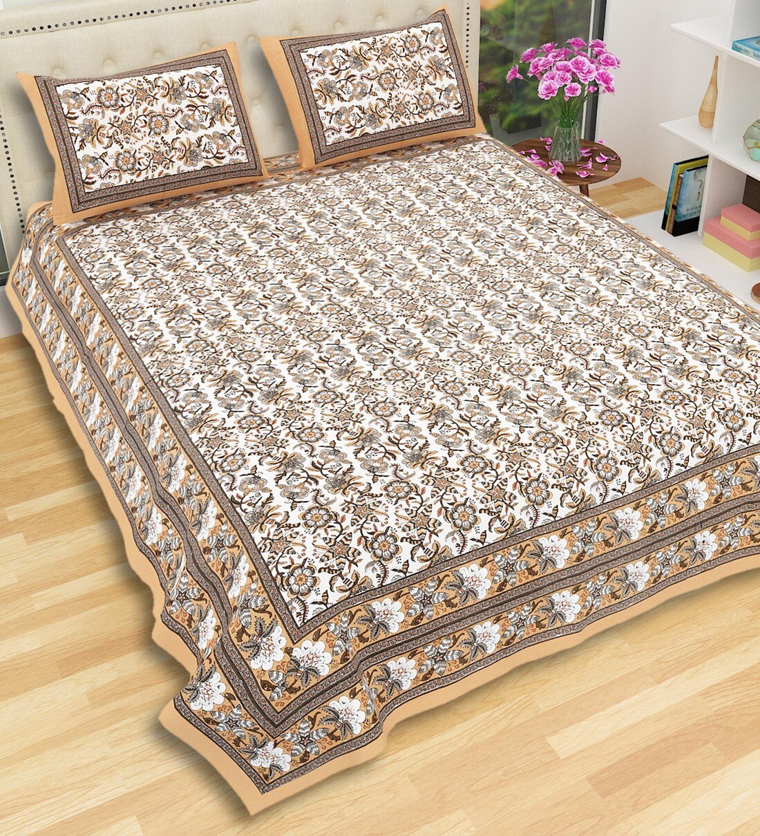 Buy Cotton 200TC Double Bedsheet with 2 Pillow Covers by Ved Online