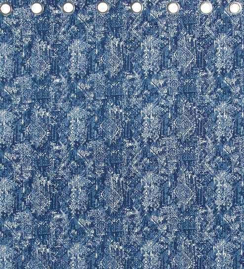 Buy 100 Premium Cotton Abstract Design Blue Color Eyelet Curtain