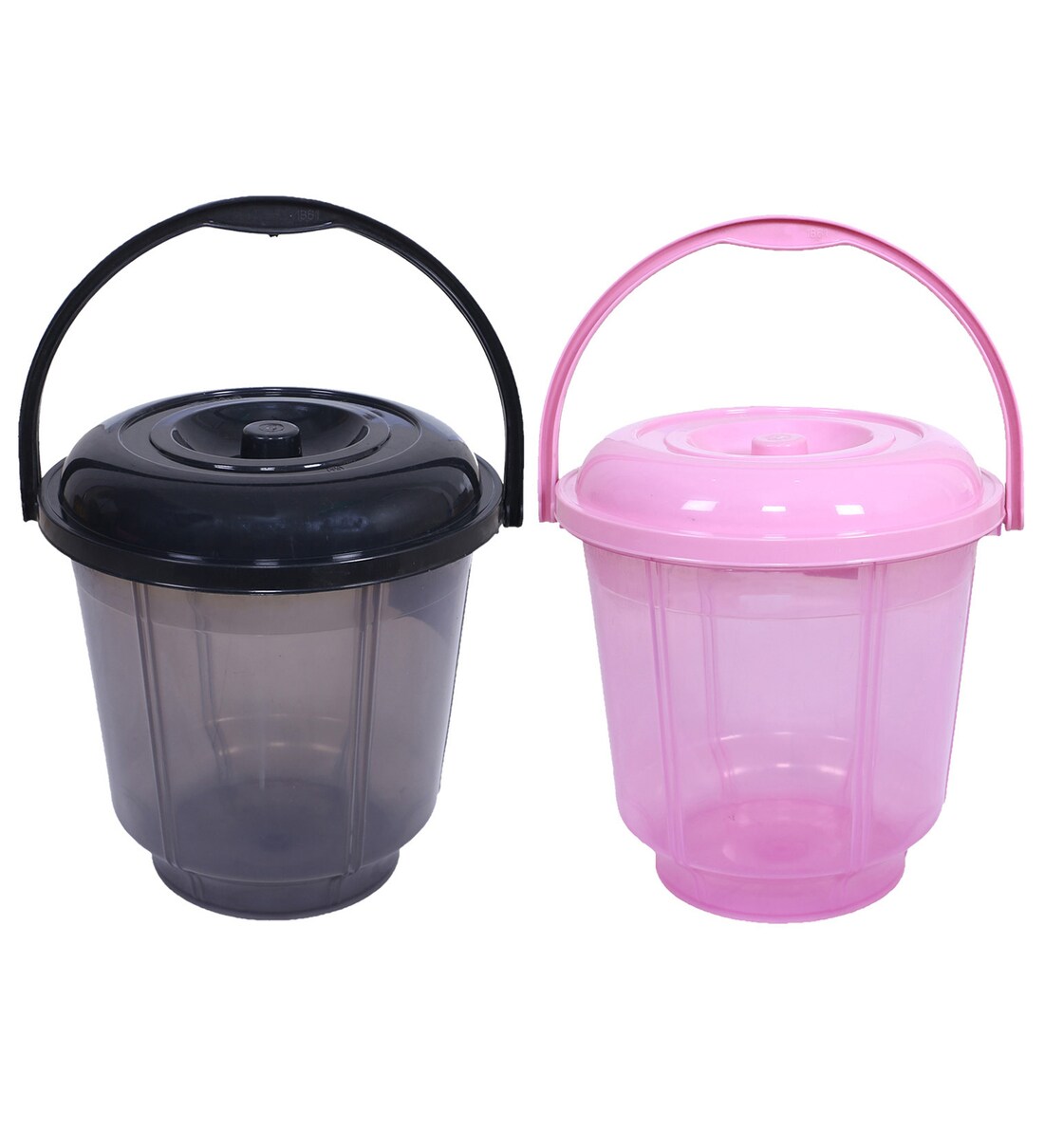Buy 13 Ltrs Black & Pink Plastic Bucket (Set of 2) By Kuber Industries