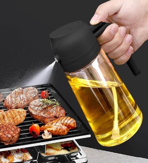 2-in-1 Glass Oil Sprayer and Dispenser Bottle (500 ml) Assorted