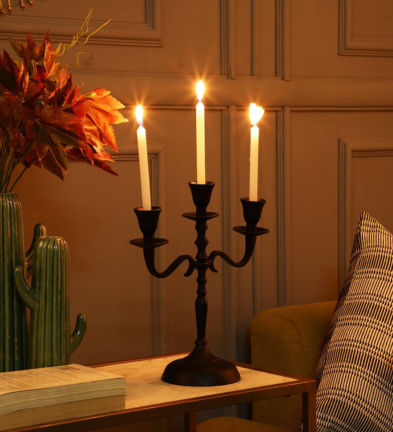 Buy 3 Arm Metal Candelabra Candlesticks Holder Black By Purestory at