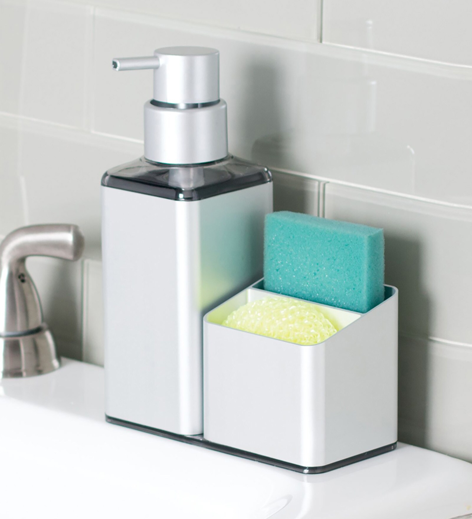 Buy 400 Ml Aluminium Counter Top Liquid Soap Dispenser in Silver by