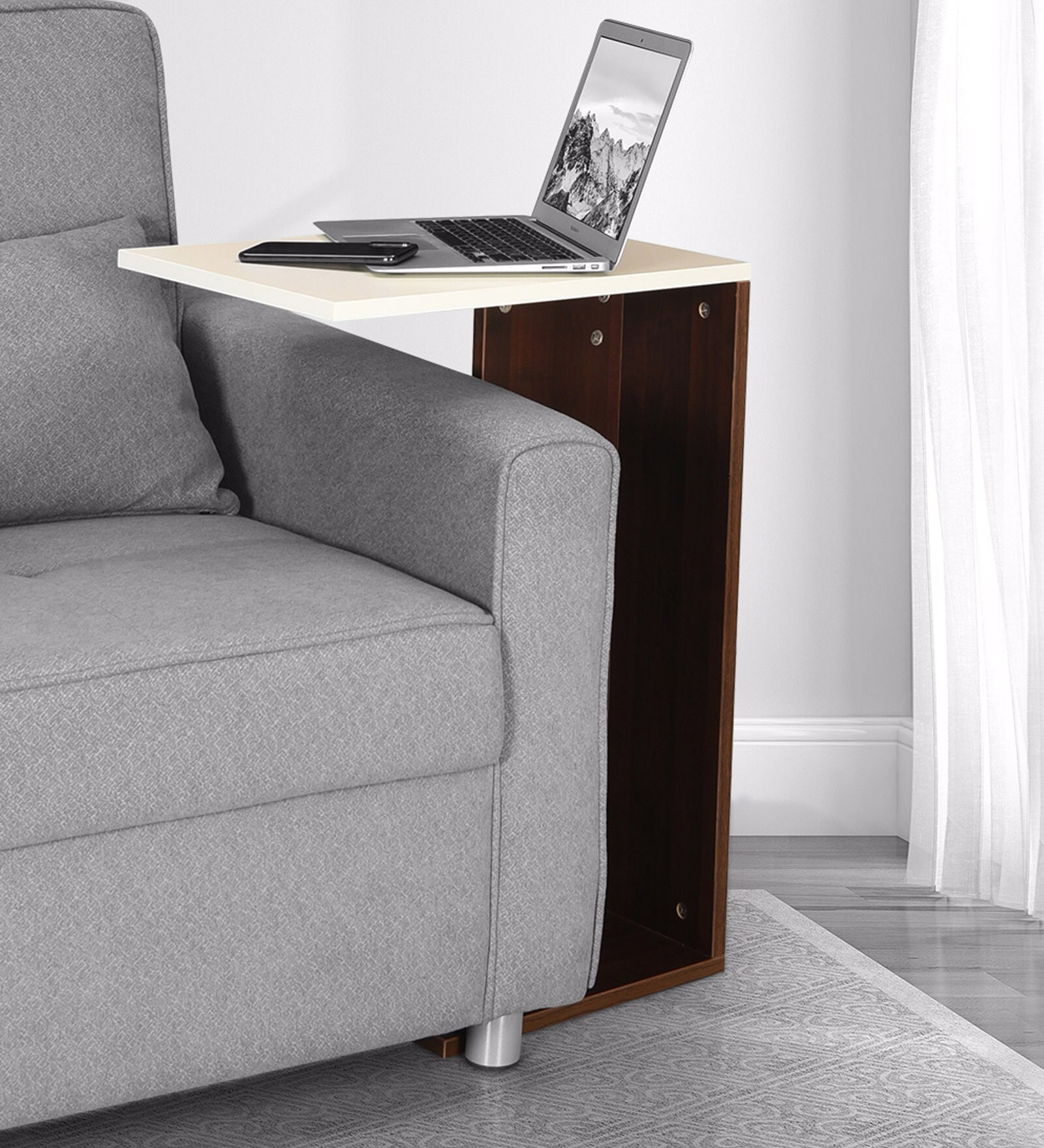 Buy Globe CShape End Table Table in Brown & White Colour by Comfold