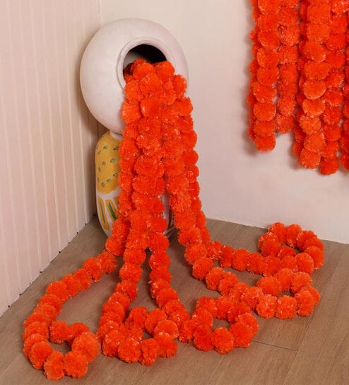 2 Pcs (5 ft) Decorative Marigold Flower Artificial Garland Mala Torans