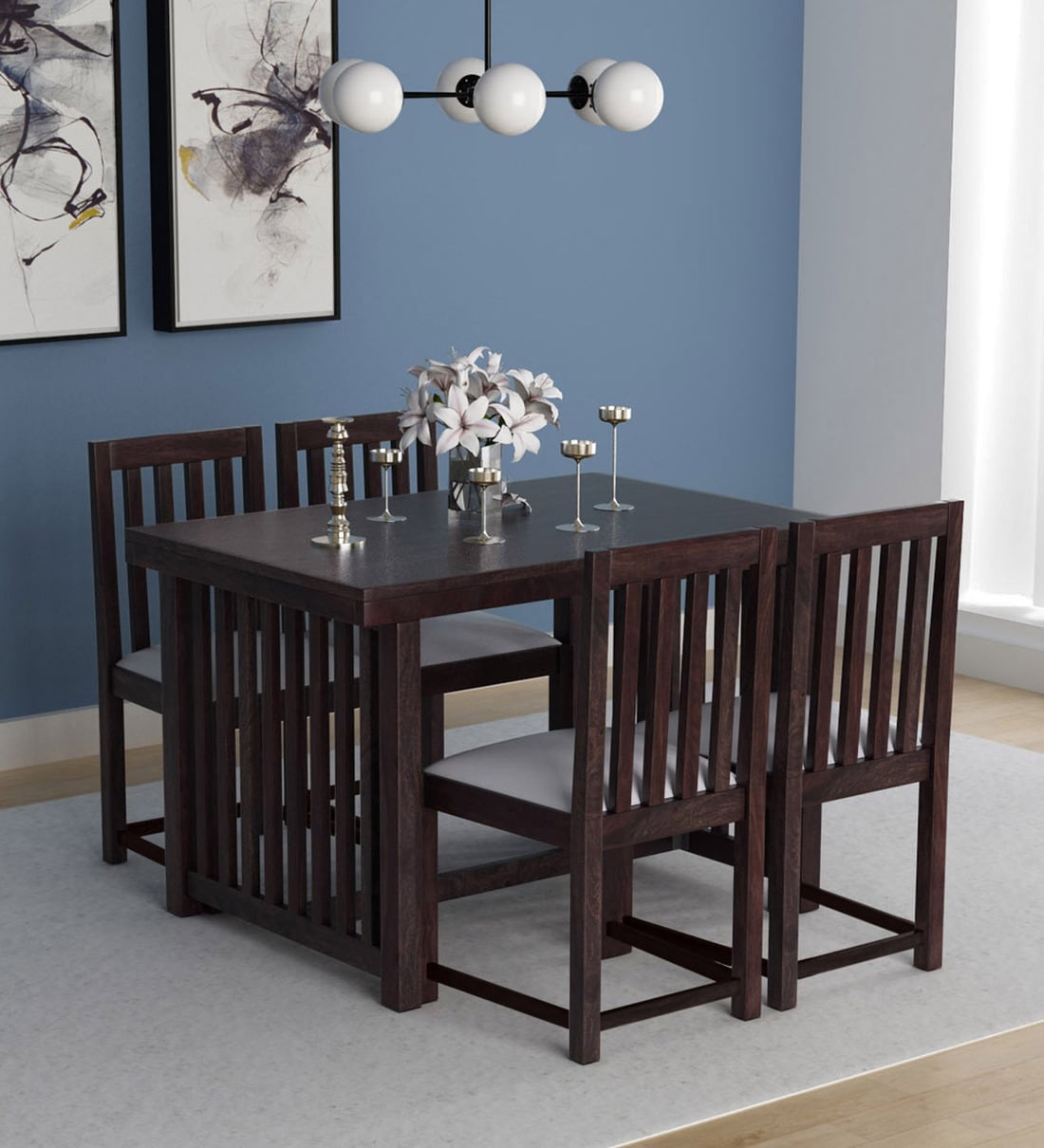Buy Abbey Sheesham Wood Four Seater Dining Set in Warm Chestnut Finish ...