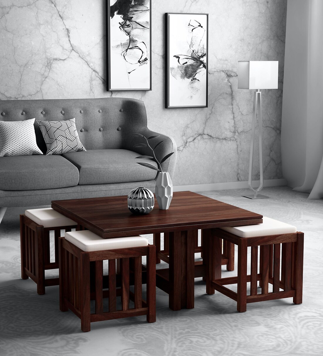 Buy Abbey Sheesham Wood Nesting Coffee Table Set in Provincial Teak