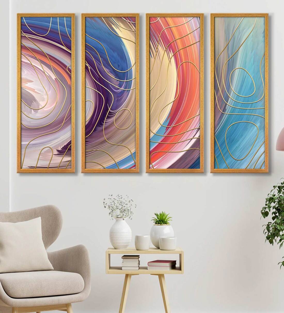 Buy Abstract Circles Multicolour Canvas Framed Abstract Art Panel Set