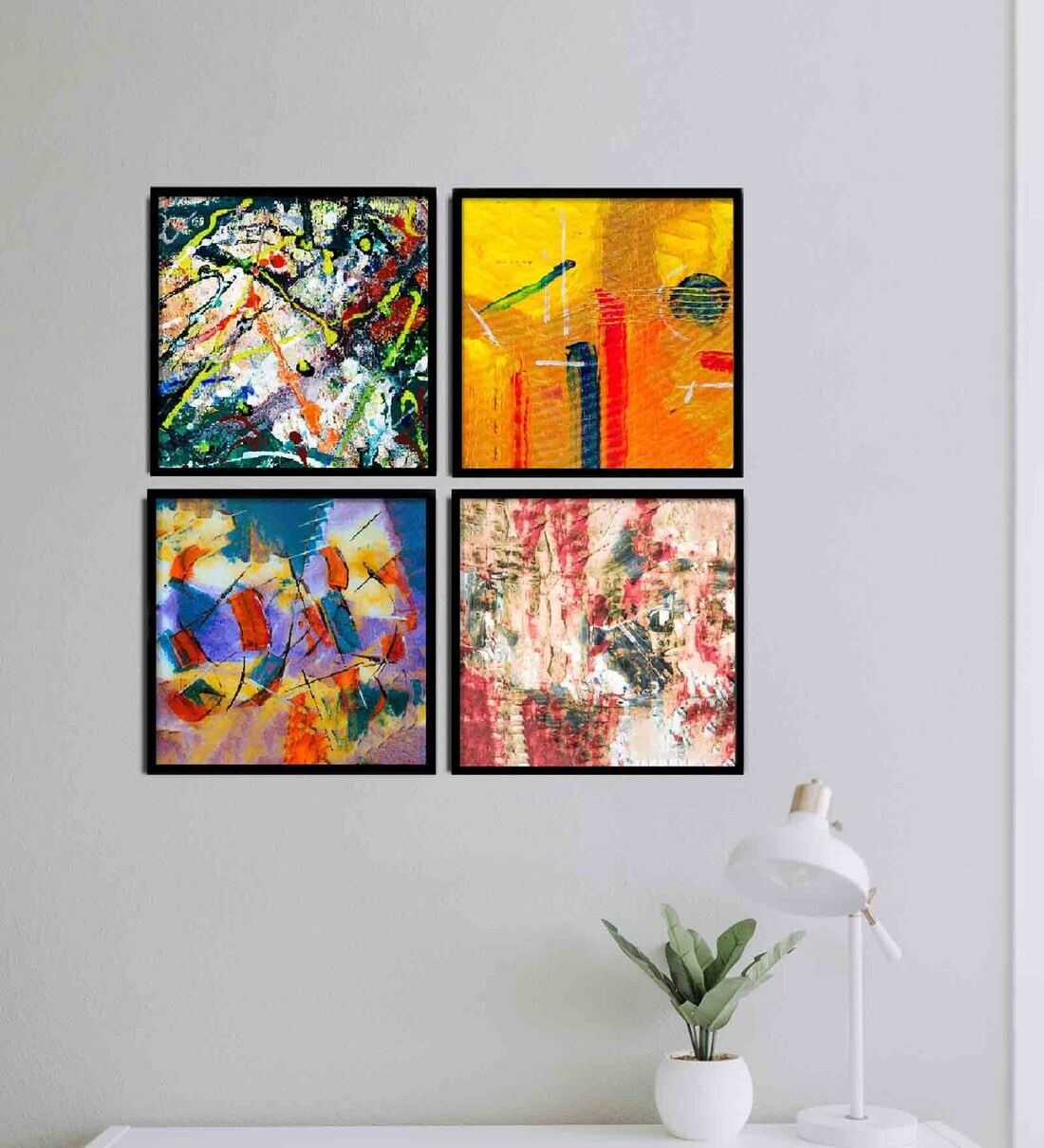 Buy Graphic Orange Engineered Wood Framed Abstract Art Print Set of 4