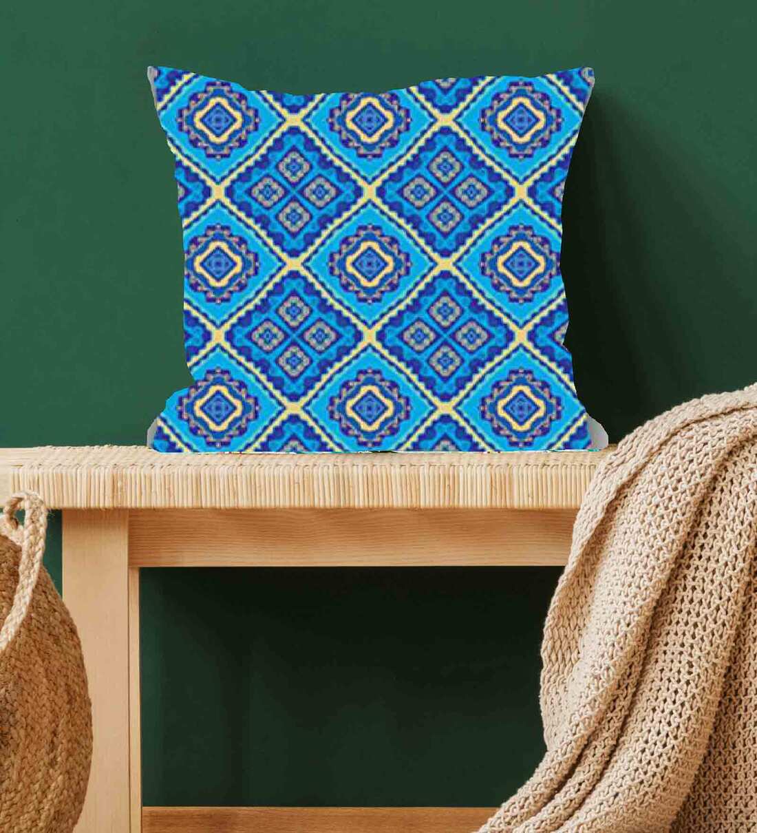 Blue - Quilted Applique Work Cushion Cover (16 x 16 in) 10