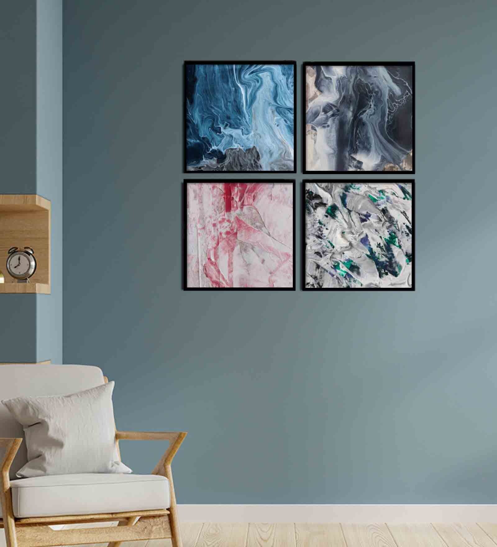 Buy Byzantine Blue Engineered Wood Framed Abstract Art Print Set of 4