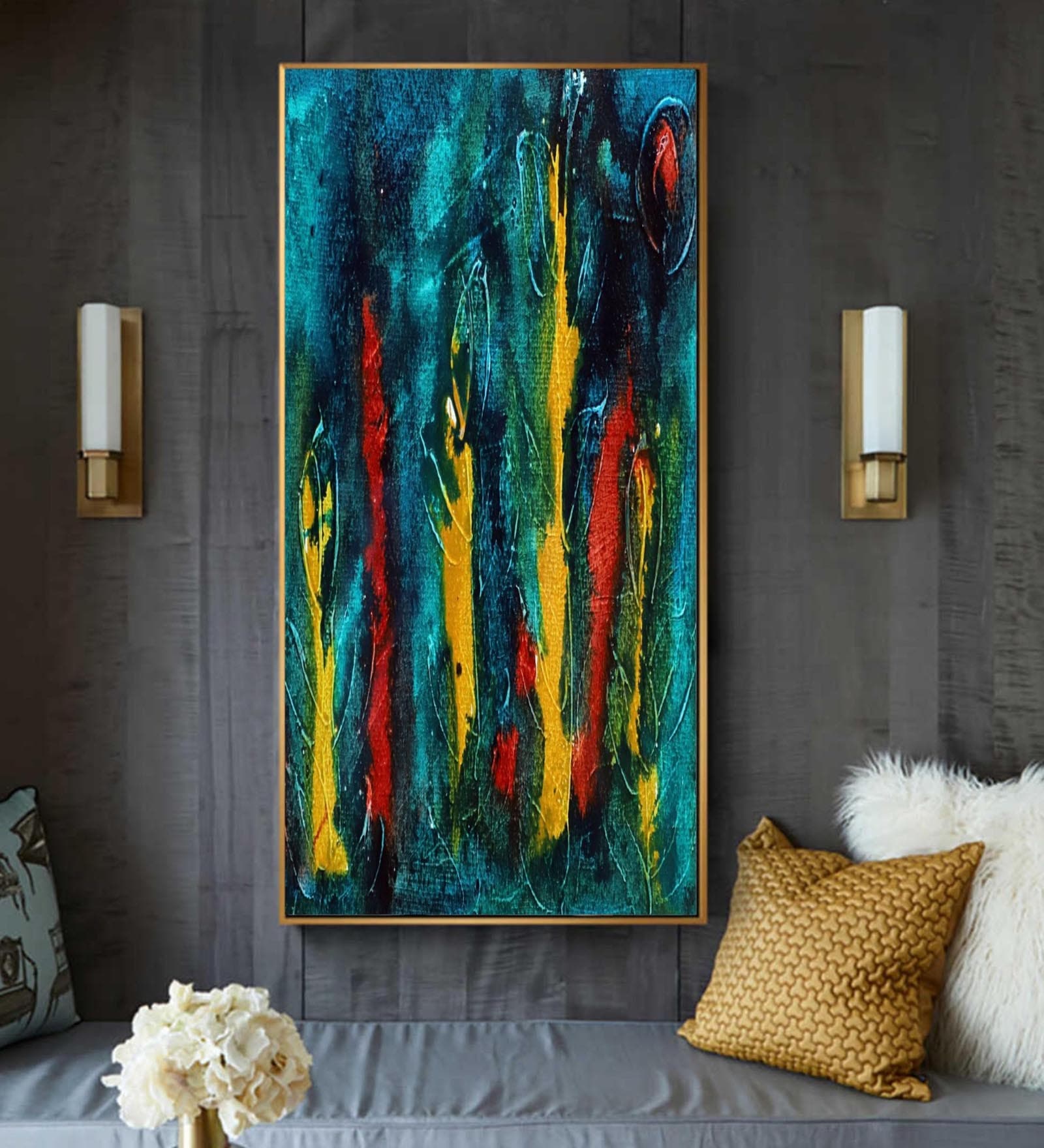 Buy Rendezvous Multicolour Canvas Framed Abstract Art Print at 30 OFF