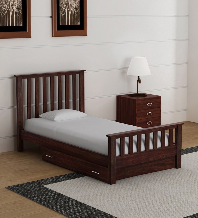Buy Stigen Solid Wood Single Bed With Storage In Warm Chestnut