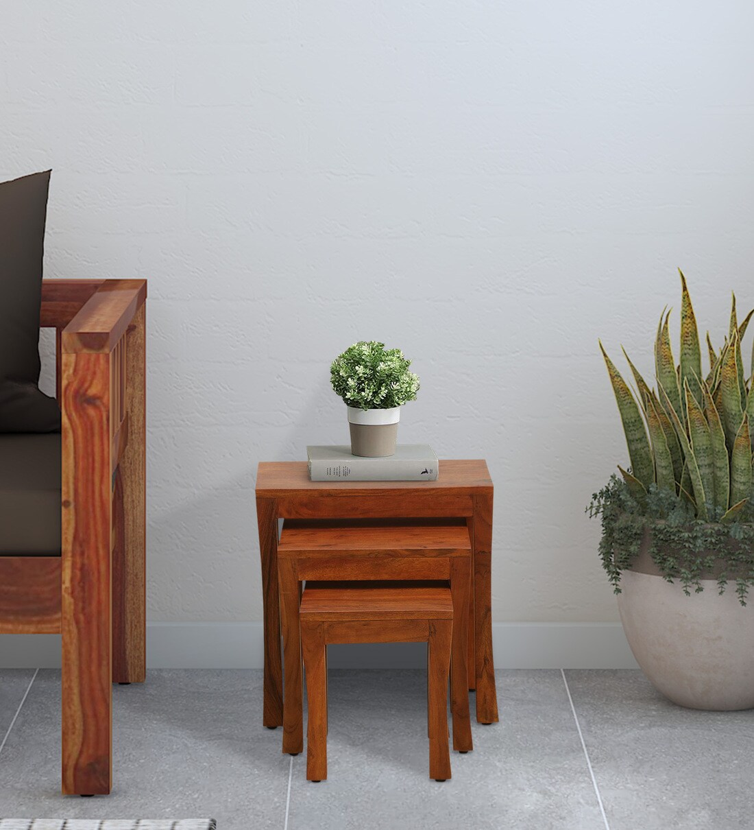 Buy Acropolis Sheesham Wood Nest Of Tables In Honey Oak Online - Nest ...