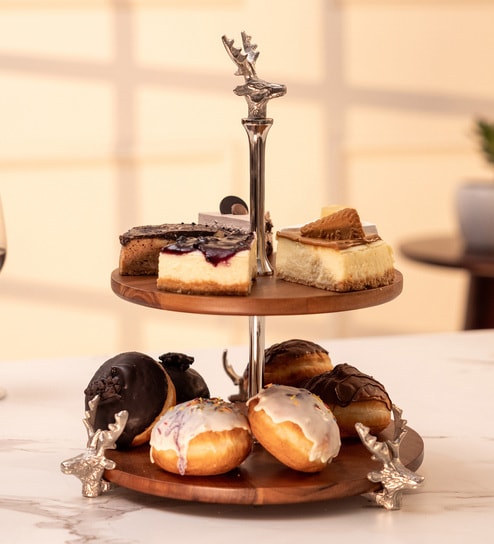 Two Tier Rustic Charm Acacia Wood Cake Stand