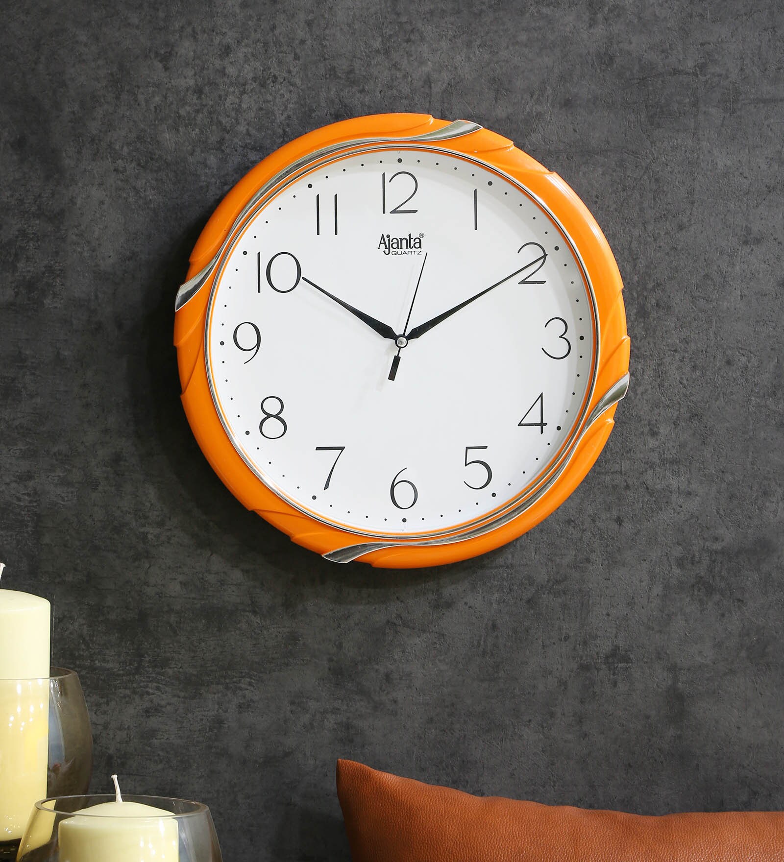 Buy Orange Plastic Analog Contemporary Wall Clock by Ajanta Online