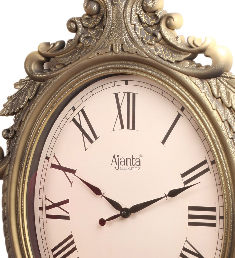 Buy Ajanta Antique Gold Glass and Wood 22 x 0.9 x 30 Inch Wall Clock