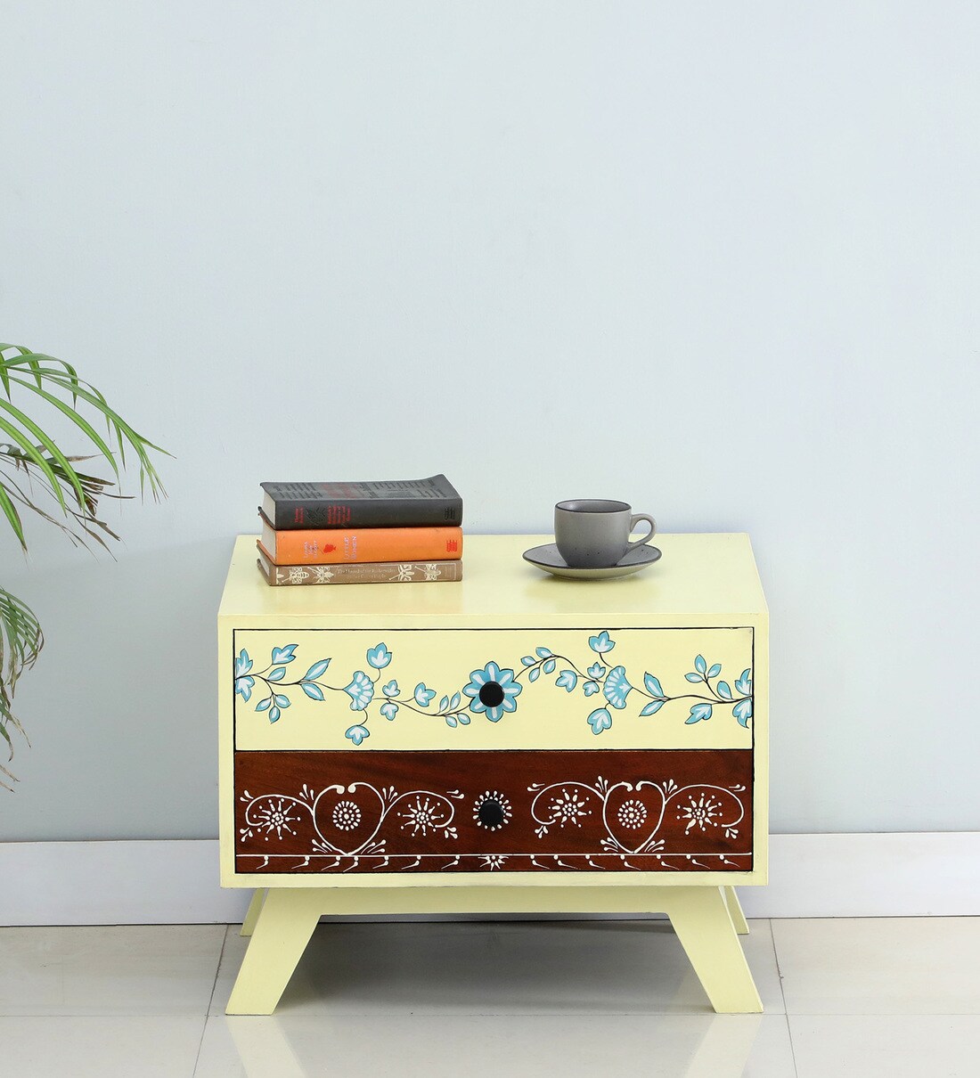 Buy Alankaar HandPainted Solid Wood Bedside Table in MultiColour at