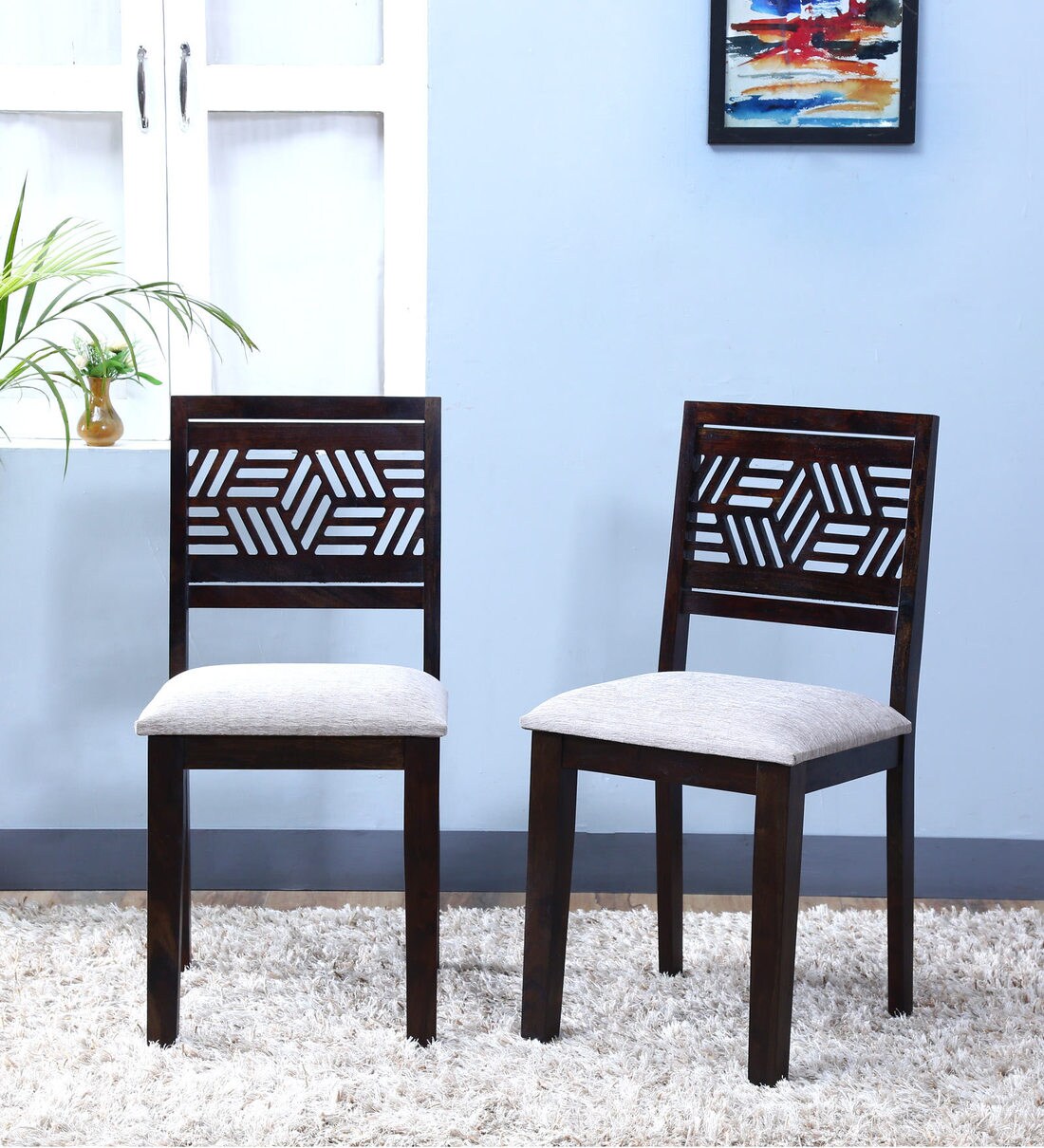 Buy Alder Sheesham Wood Cushioned Dining Chair (Set of Two) in Warm