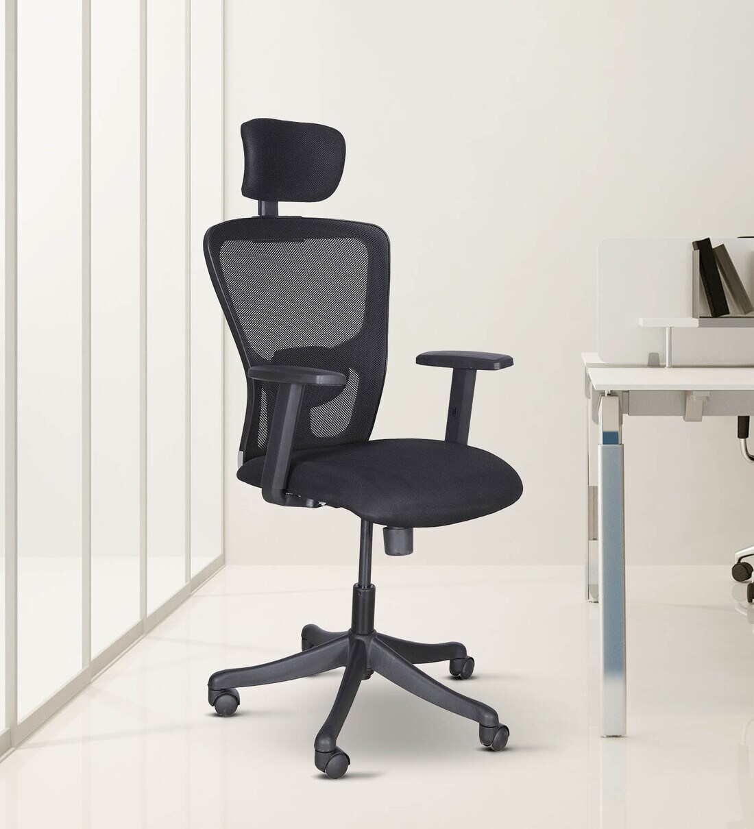 Buy Alpha Breathable Mesh Ergonomic Chair in Black Colour with Headrest