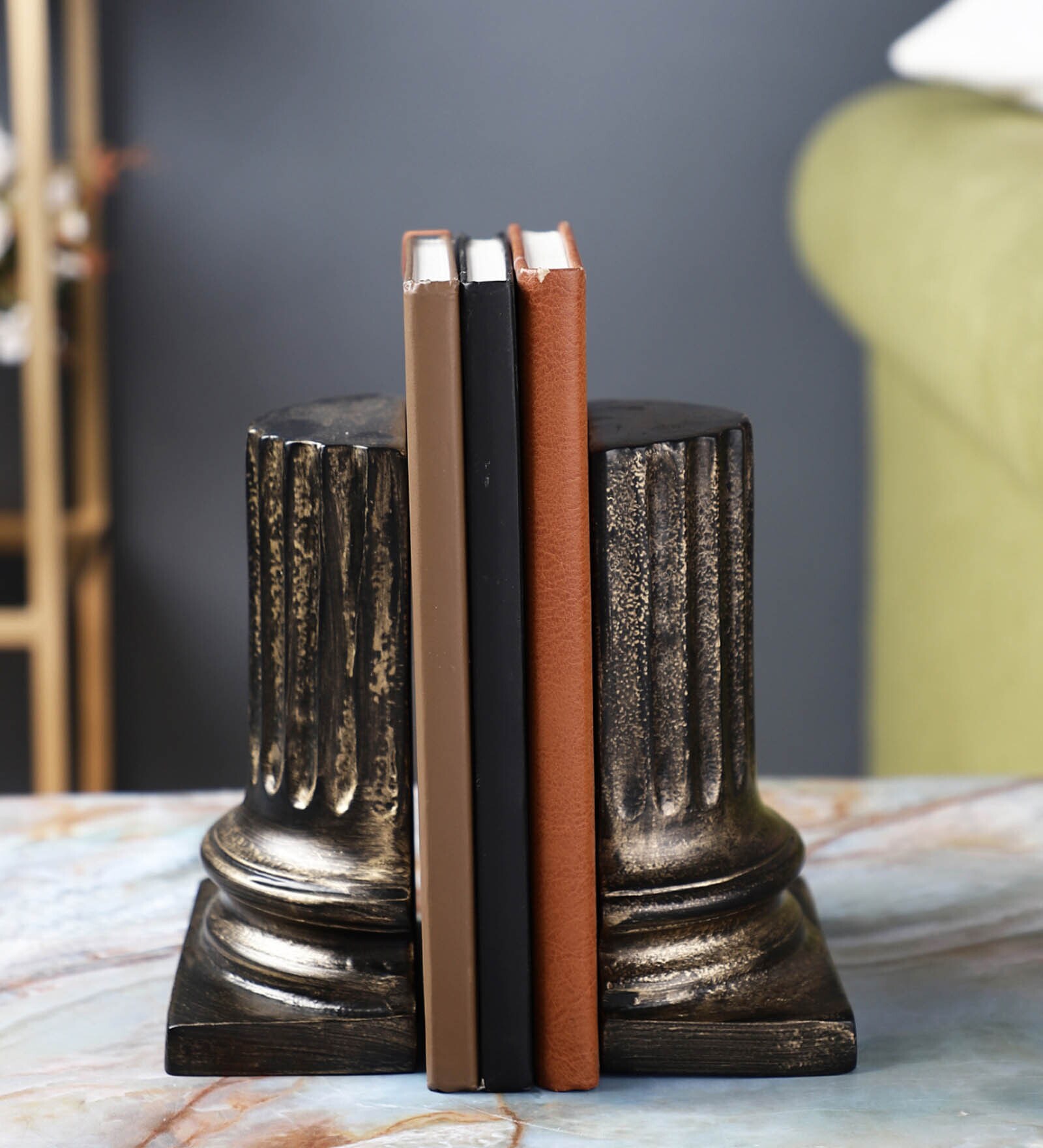Buy Multicolour Metal Relic Gold Pillar Bookend Online Bookends Table Organizers Home