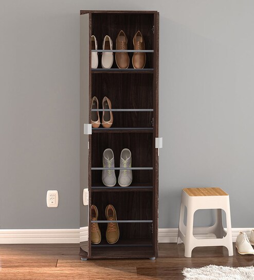 Buy Alonzo Shoe Rack With Mirror In Brown Colour By Casacraft Online Modern Shoe Cabinets Shoe Racks Furniture Pepperfry Product