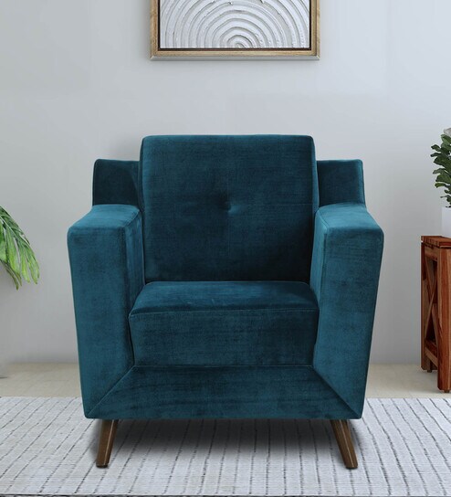 Buy Amanda Velvet 1 Seater Sofa In Teal Blue Colour Online - Lawson 1 ...