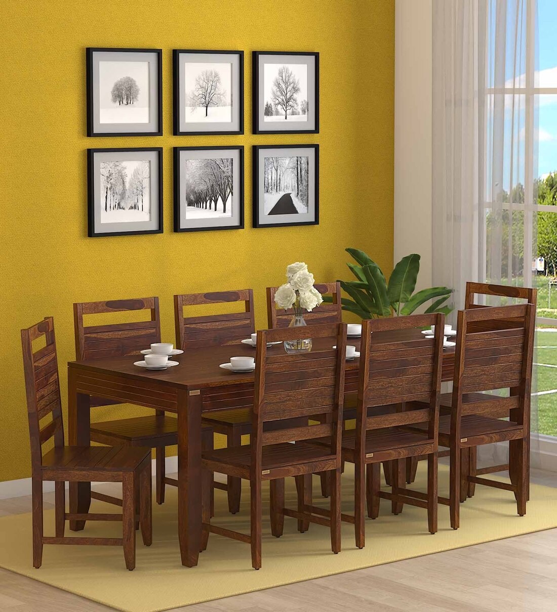 Buy Anitz Sheesham Wood 8 Seater Dining Set In Provincial Teak Finish