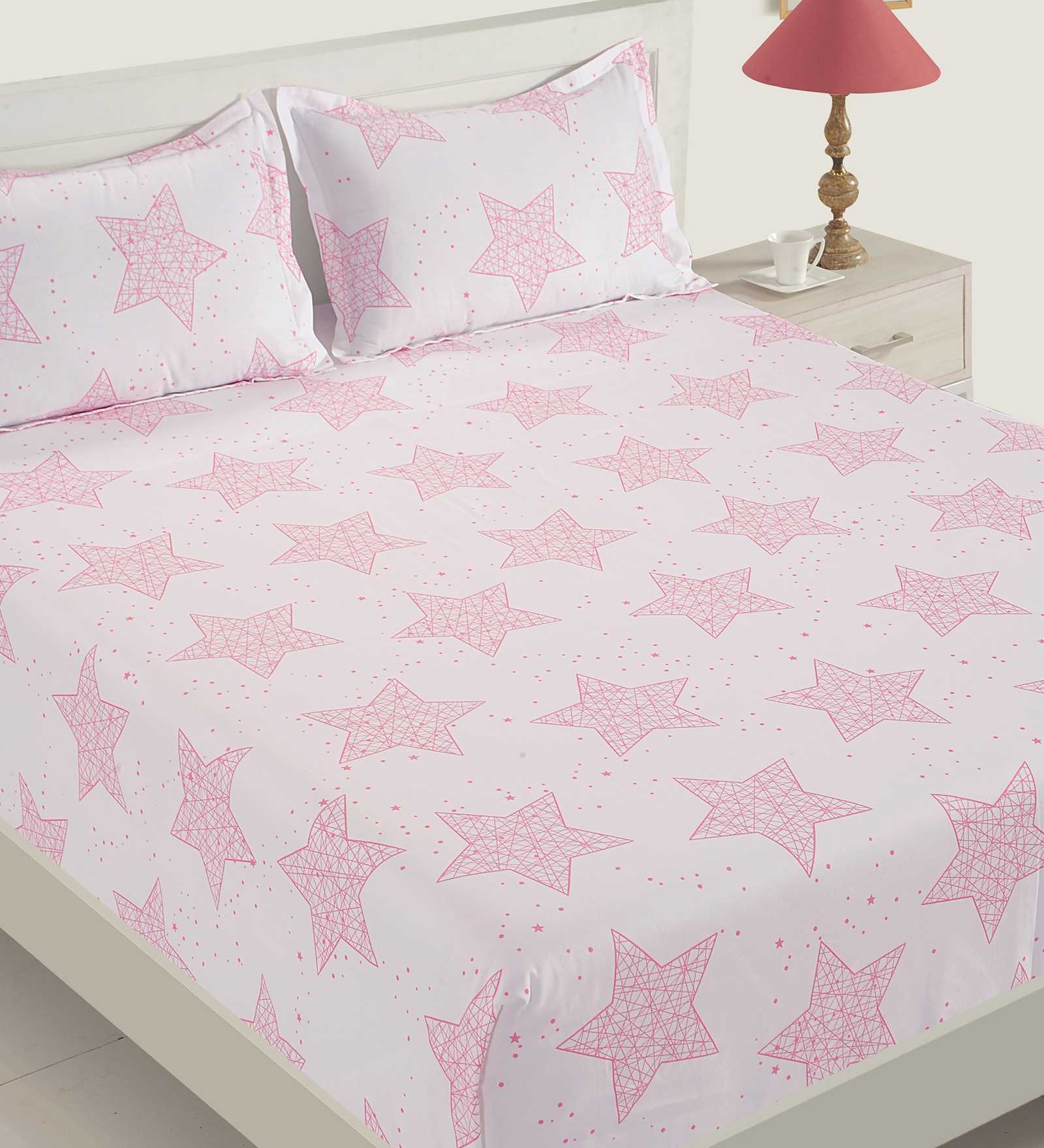 Buy Ananda 100 Cotton 200 TC Double Bedsheet with 2 Pillow Covers by