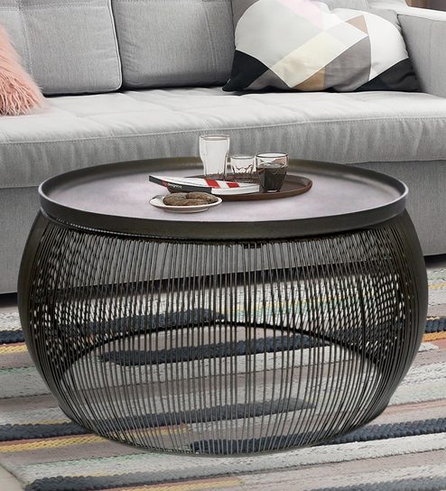 Buy Cornell Round Coffee Table In Antique Brass Finish By Strawberry Collective Online Round Coffee Tables Tables Furniture Pepperfry Product