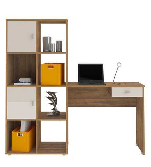 Buy Anton Study Desk With Book Shelf In Off White Colour By