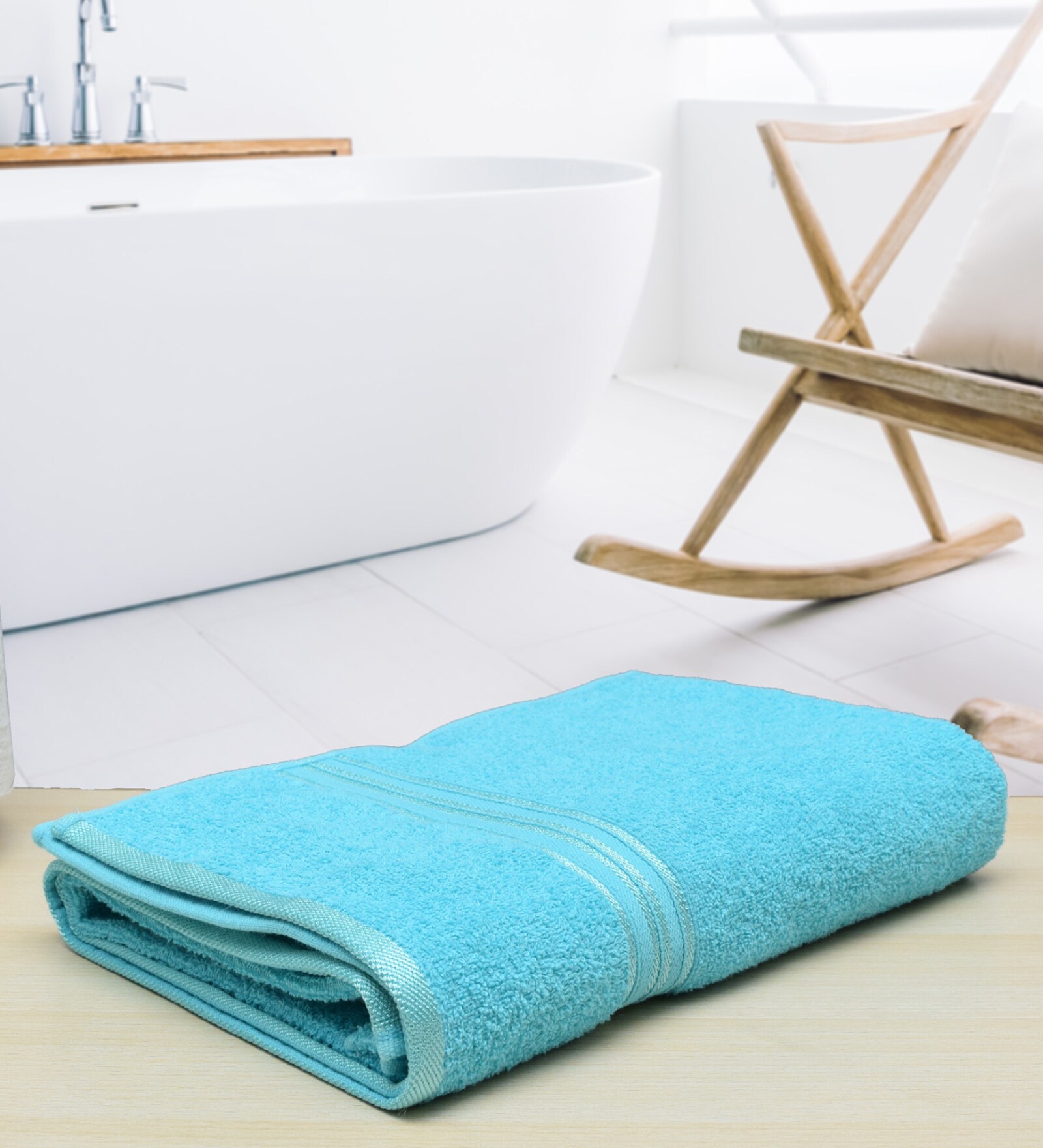 Buy Blue Solid 500 GSM Cotton Bath Towel by RANGOLI Online Solid