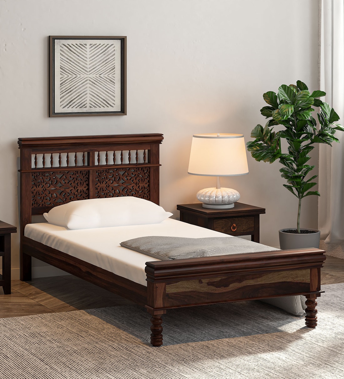 Buy Aramika Sheesham Wood Single Bed In Provincial Teak Finish at 15