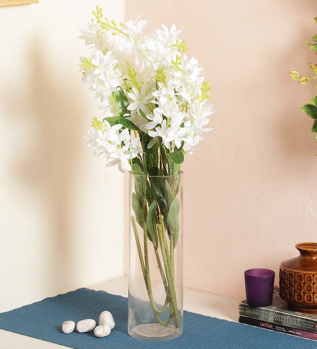 Buy White Fabric & Plastic Artificial Orchid Stem Artificial Flowers at