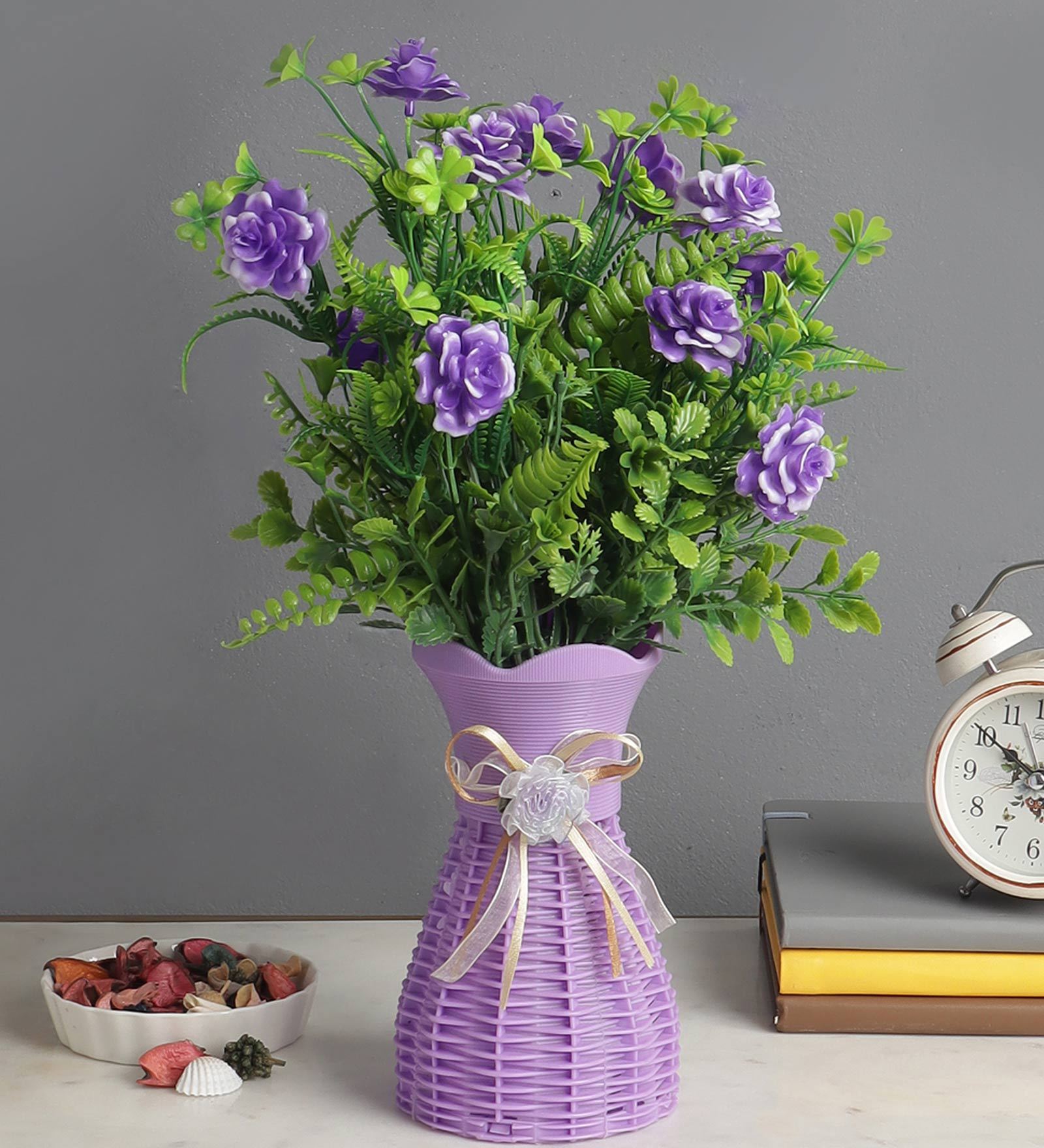 Buy Artificial Flower Bunch with Large Purple Flowers with Vase by