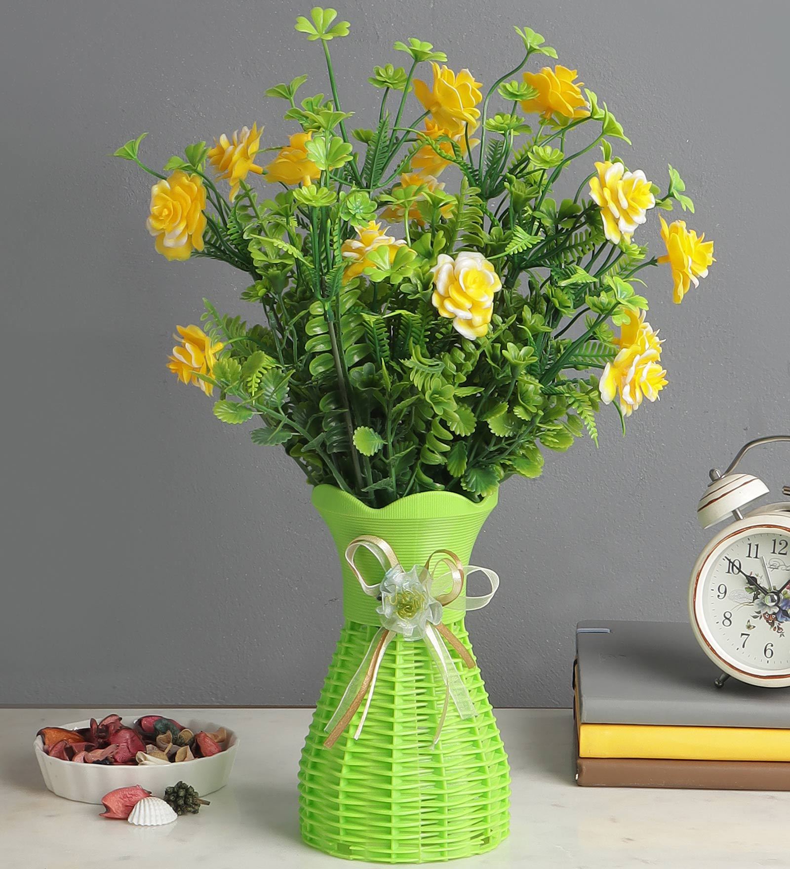 Buy Artificial Flower Bunch with Large Yellow Flowers with Vase by