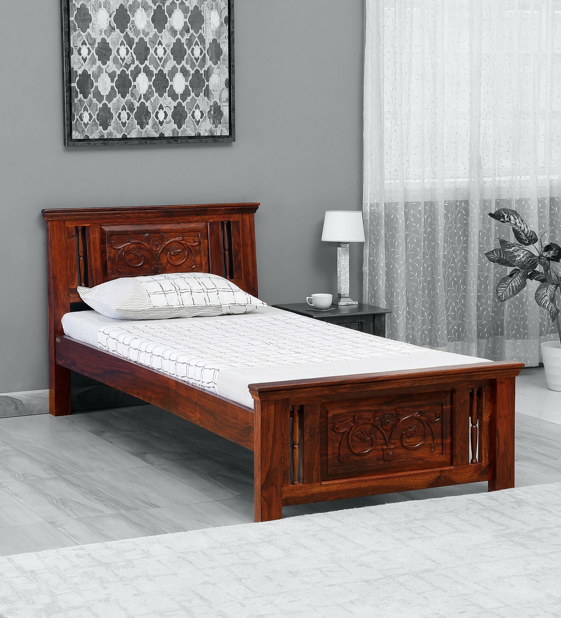 Buy Kumud Solid Wood Single Bed In Honey Oak Finish Online