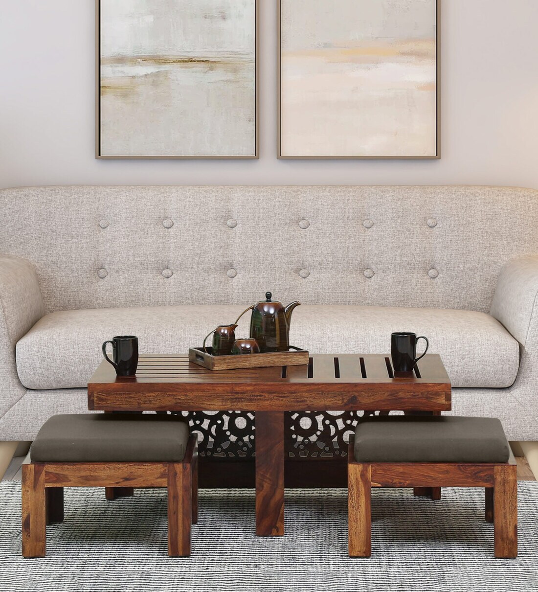 Buy Aura Sheesham Wood Nesting Coffee Table Set in Provincial Teak