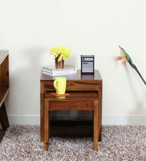 small solid oak nest of tables