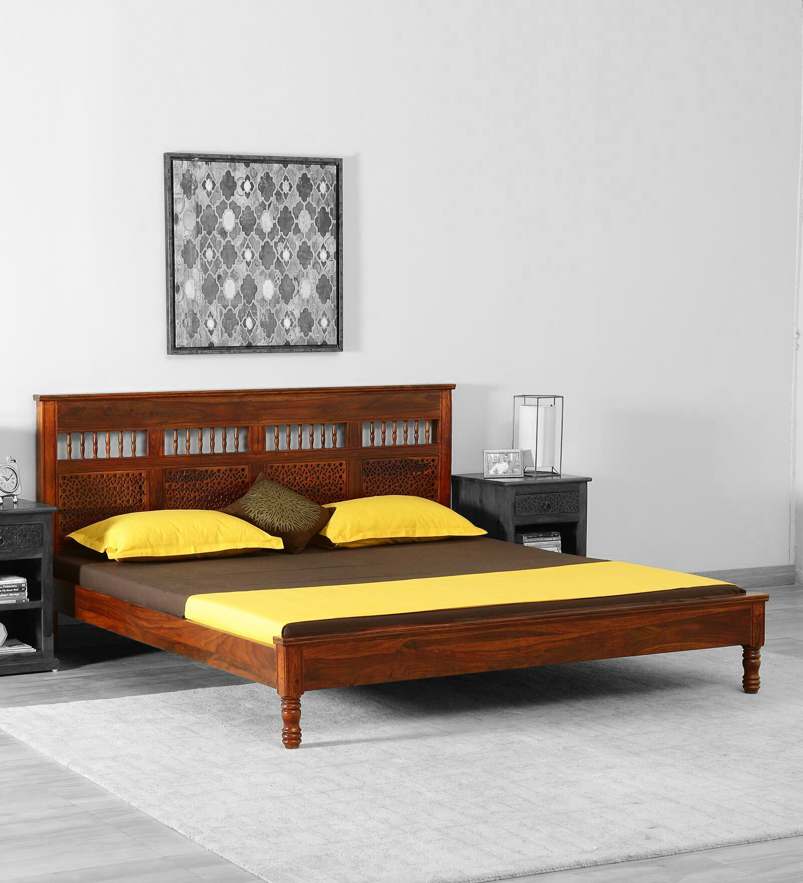 Buy Avantika Sheesham Wood King Size Bed In Honey Oak Finish Online ...